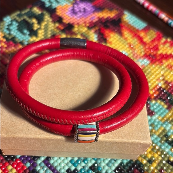 Brighton Red Leather Wrap Bracelet with Magnetic Clasp - Picture 1 of 1